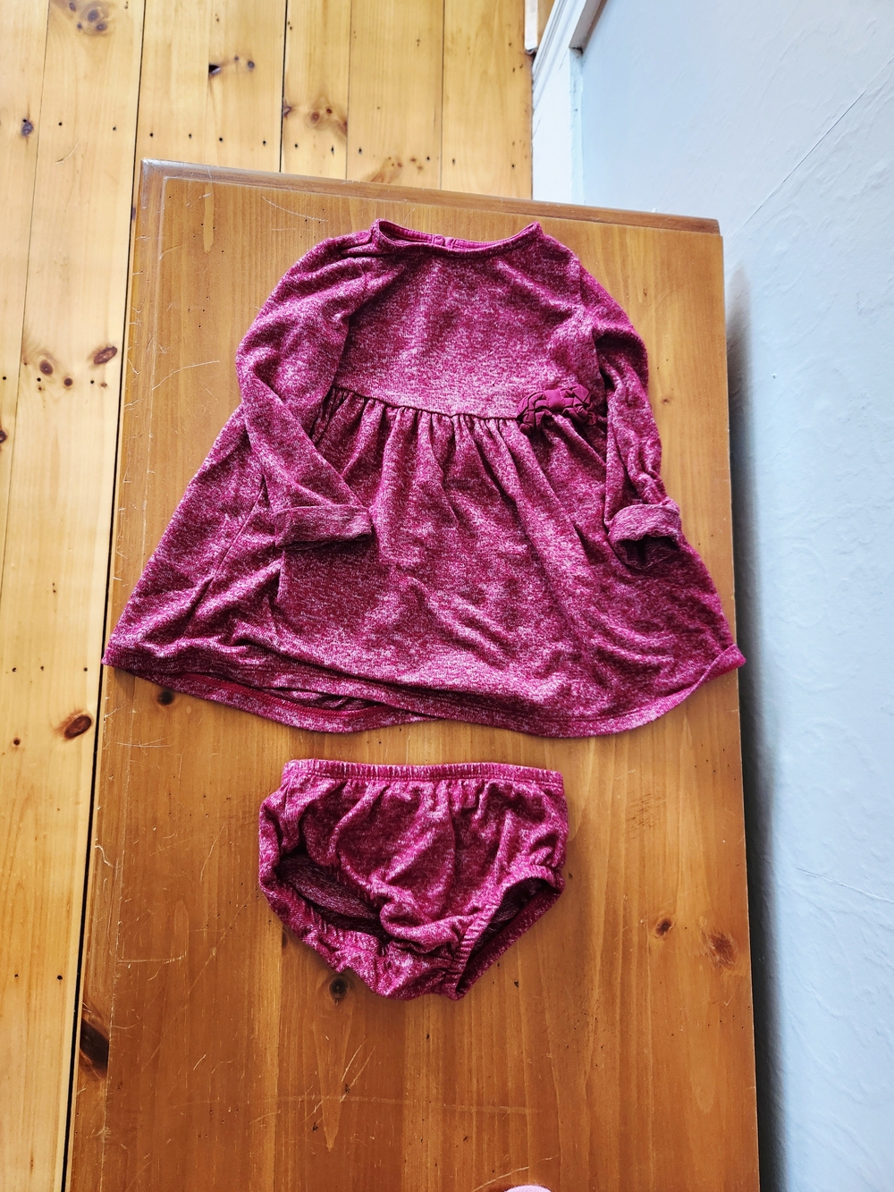 Carter's 12 Month Maroon Knit Long-Sleeve Dress with Bloomers